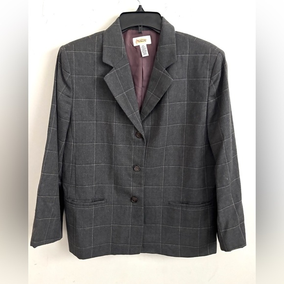 Talbots blazer 100% wool plaid dark grey 3 button 14 - Picture 1 of 5